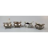 2 pairs of hallmarked silver salts - Approx weight: 150g