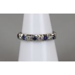 Platinum diamond and sapphire set ring - Approx weight 3.6g - Approx size: M