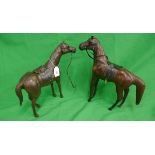 2 Liberty style leather model horses - Approx height of tallest: 35cm