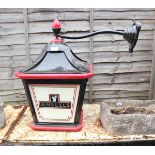 Large metal hanging pub lantern (1 panel missing) - Approx height: 77cm