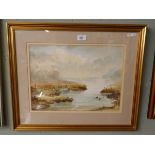 Watercolour by Renee Nash - Fishing scene - Approx image size: 40cm x 29cm