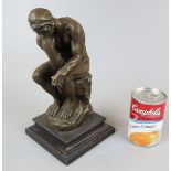 Bronze Thinking Man on marble base - Approx height 25cm