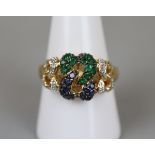 Unusual 18ct gold emerald, sapphire & diamond ring - Approx size: S
