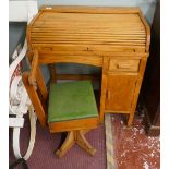 Beechwood tambour top children's desk together with matching swivel chair - Approx: W: 70cm D: 44cm