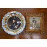 Framed picture of Napoleon together with Lord Nelson commemorative plate