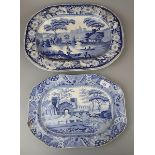 Staffordshire blue and white platter circa 1850 together with another