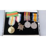 Boer war Queens South Africa medal with 4 clasps for Gunner W Harley with 3 WWI medals