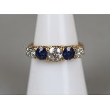 Fine antique 18ct gold sapphire & diamond 5 stone ring - Approx size: N