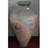 Large painted terracotta urn - Approx height: 98cm