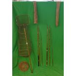 2 split cane fishing rods together with keep net etc.