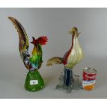 2 Murano cockerels - Approx height of tallest: 36cm