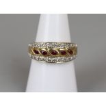 Gold ruby & diamond ring - Approx ring size: O