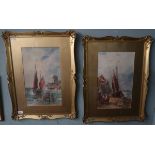 Pair of watercolours nautical scenes - Signed Bottom - Approx image size: 28cm x 45cm
