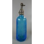 Blue glass soda syphon etched George Brearley Evesham