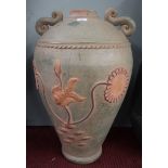 Fish themed terracotta urn - Approx height: 74cm