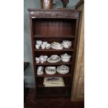 Tall bookcase with carved advertising panel attached - St Eval Candle Co. - Approx size: W: 74cm D: