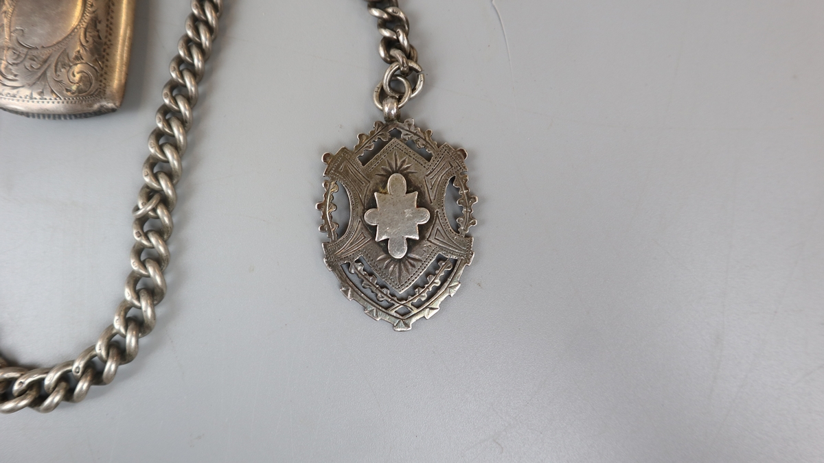 Silver Albert chain, vesta case & a medal - Approx weight: 103g - Bild 4 aus 5