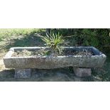Large antique stone trough on base - Approx size: W: 169cm D: 49cm H: 43cm