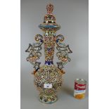 Fischer Budapest pierced urn A/F - Approx height: 50cm