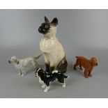 Large Beswick cat together with 3 Beswick dogs