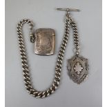 Silver Albert chain, vesta case & a medal - Approx weight: 103g