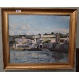 Oil on canvas - Harbour scene, St Ives - signed C Swift - Approx image size: 50cm x 40cm