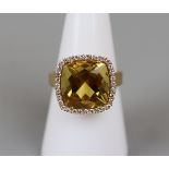 18ct gold citrine & diamond ring - Approx ring size: N