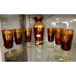 Gilt cranberry glass lemonade set for 6