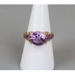 Gold amethyst & diamond ring - Approx ring size: N