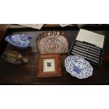 Collectables to include miniature dog portrait and silver handled knife set etc.