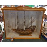 Cased wooden ship - Size approx: W: 94cm D: 36cm H: 81cm