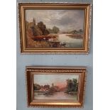 2 small oils on board - River scenes