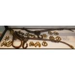 Pair of horse hames together with horse brasses etc