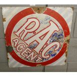 Enamel sign - RAC AGENT (double sided) - Approx size: 51cm x 51cm