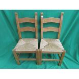 Set of 4 beech and rush seated dining chairs