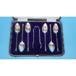 Cased hallmarked silver spoons with sugar tongs