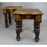 Pair of Eastern side tables inlaid with brass