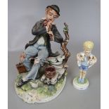 Capodimonte figurine together with a Royal Worcester boy figurine
