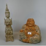 Terracotta Buddah and carved wood deity