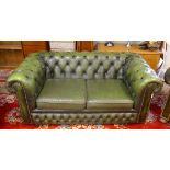 Double seater green leather Chesterfield