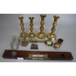Collection of brass to include spirit level