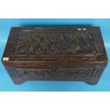 Carved Oriental camphor wood chest - Approx size W: 74cm D: 35cm H: 37cm