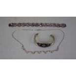 Collection of silver jewellery to include silver and amethyst bracelet