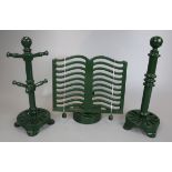 Trio of cast iron kitchen items to include recipe book stand