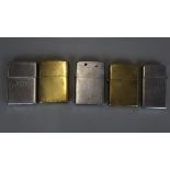 Five Zippo lighters