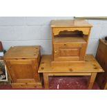 Pair of pine bedside cabinets together with a pine coffee table