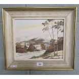 Oil on board - Snowfall on the Malverns by Atkin - Approx image size: 29cm x 24cm