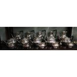 Good collection of silver plate comprising of 5 sets of coffee pots, teapots & sugar bowls