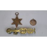 Set of brass sovereign scales together with a medal etc