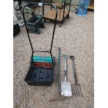 Bosch push mower, fork, spade and rake